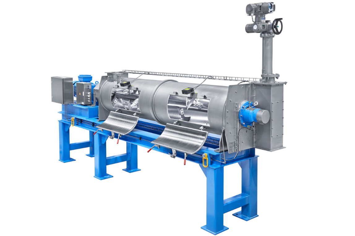 Eine Maschine von Lödige zum horizontalen, kontinuierlichen Mischen.